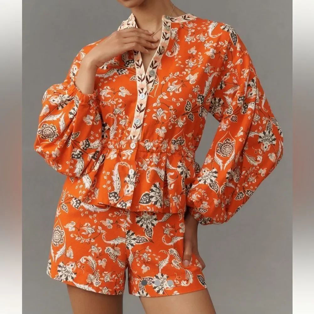 FARM Rio x Anthropologie Long-Sleeve Printed Romper